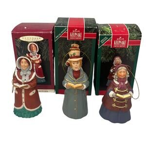 Vintage Hallmark Keepsake Dickens Caroler Bell Hand Painted Porcelain Ornaments